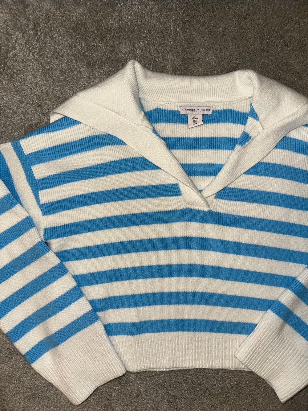 Sincerly Jules White and Blue Striped V-Neck Sweater